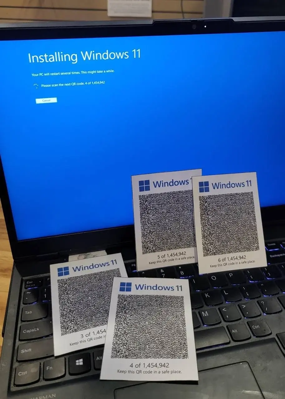 Installing windows using QR codes. Pure hell.