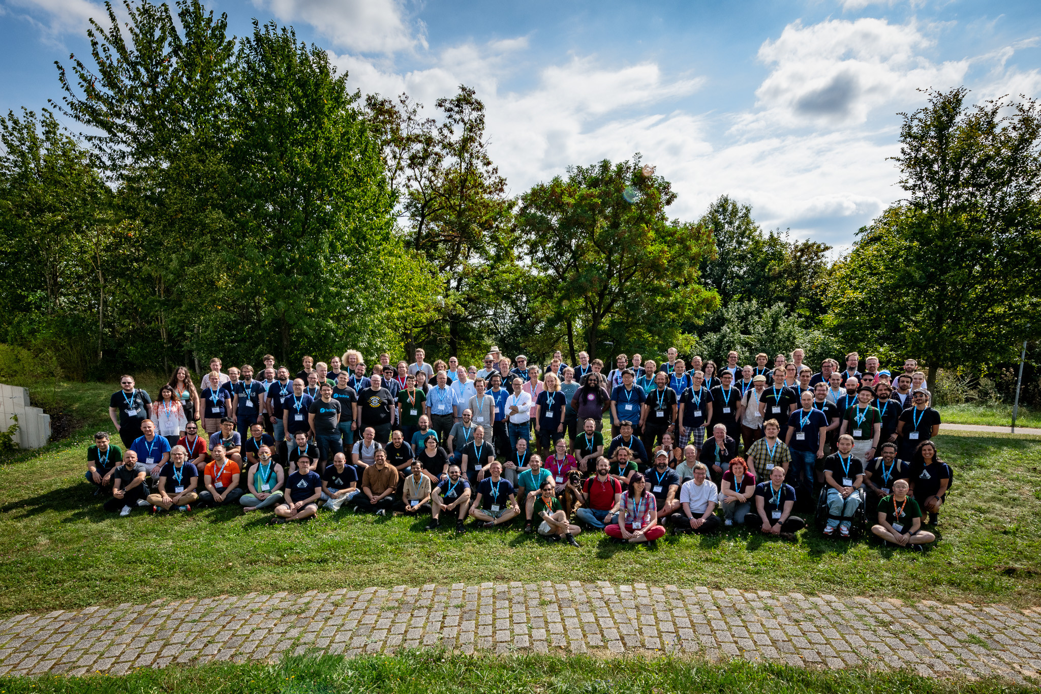 Group photo of Akademy 2024 attendees at Julius-Maximilians-Universität Würzburg